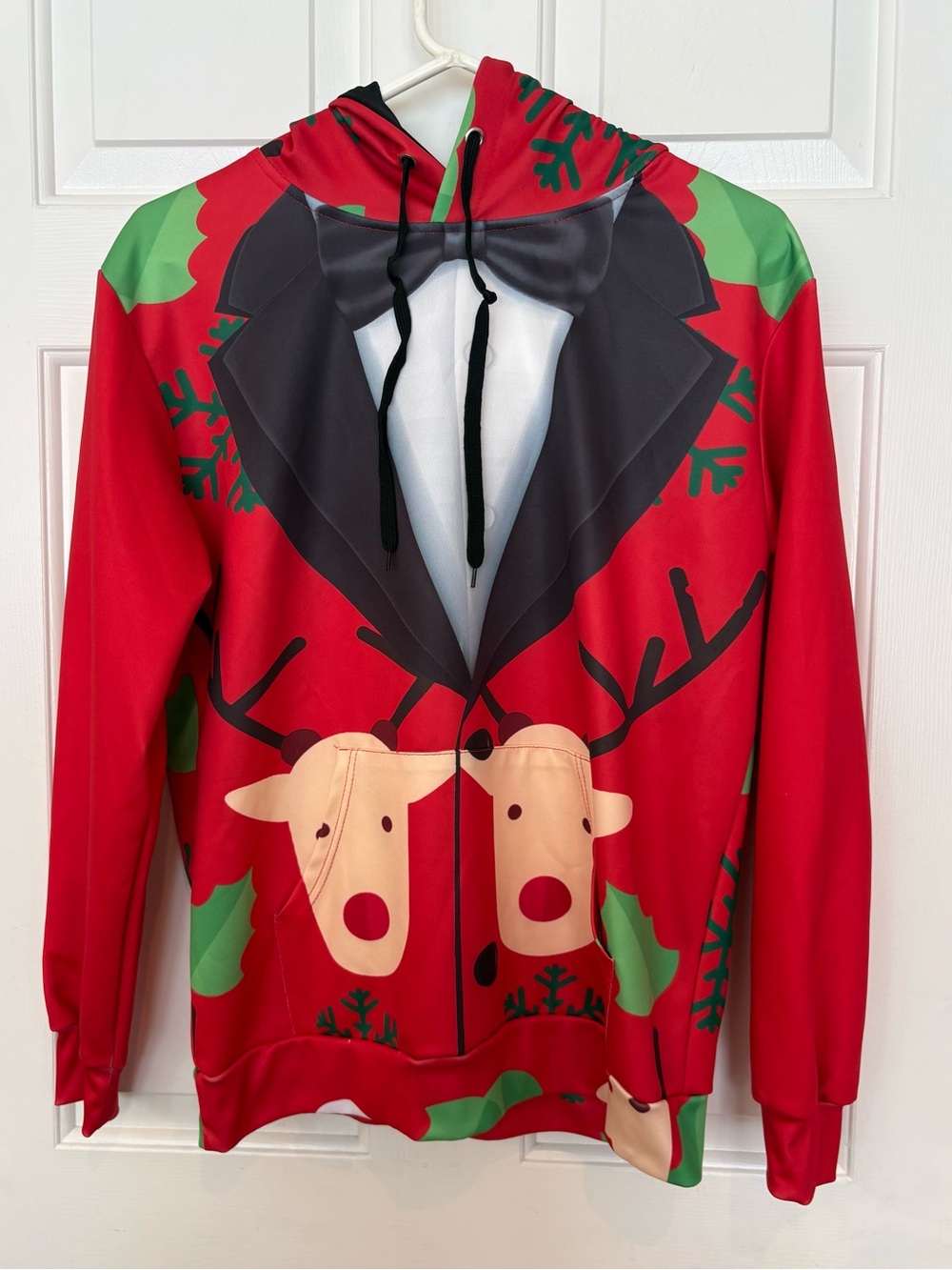 John Hancock Tuxedo Reindeer Christmas Graphic Print Pullover Hoodie Red Medium